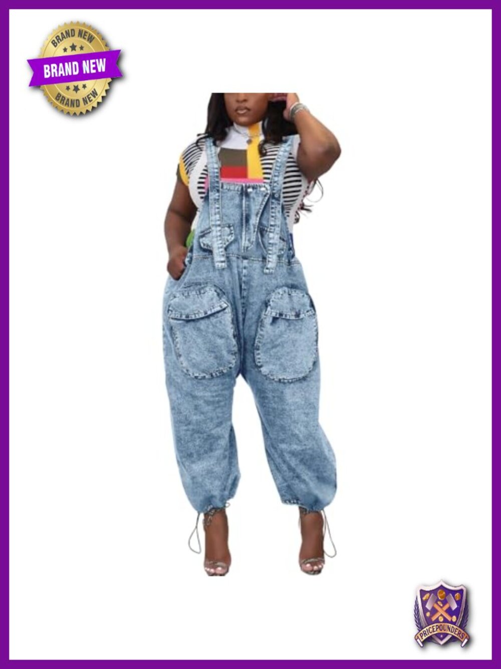 Women's Loose Wide Leg Denim Overalls Cargo Pocket Bib Jumpsuit